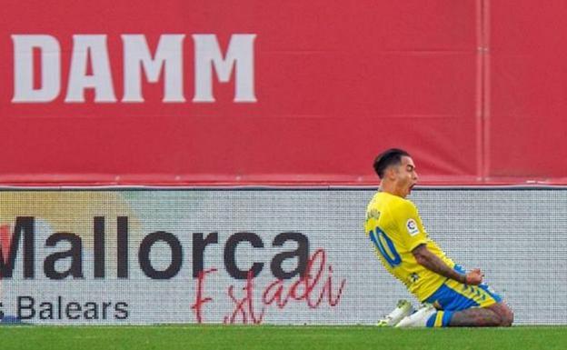 Araujo celebra su gol en Mallorca, donde la UD ganó hace ya dos meses./