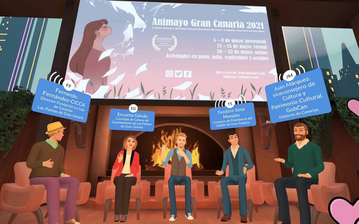 La rueda de prensa de presentación se realizó en una plataforma digital y con avatares. De izquierda a derecha, Fernando Fernández, Encarna Galván, Damián Perea, Teodoro Sosa y Juan Márquez. 