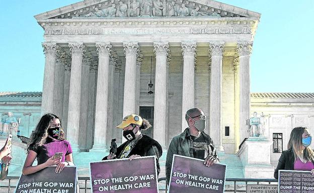 Manifestación favorables al 'Obamacare' ante la sede del Supremo en Washington