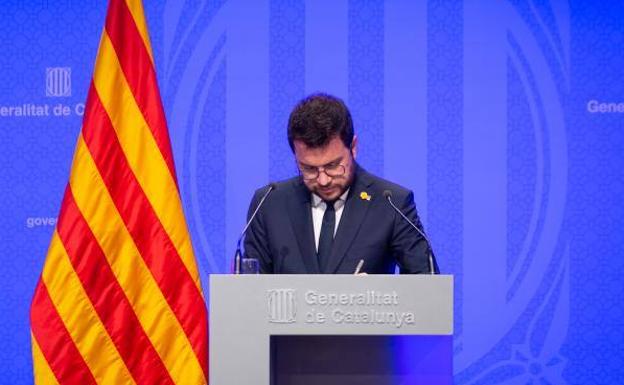 El president de la Generalitat, Pere Aragonés, en una rueda de prensa este martes./EFE