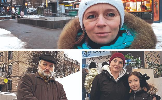 Arriba. Darina Trakchenko cree que Rusia quiere crear el «caos» en Ucrania. Debajo. Yuriy Shevchuk perdió a un amigo en Maidan. 
