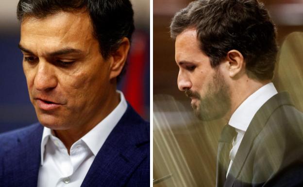 A la izquierda. Pedro Sánchez renuncia a su acta de diputado en 2016. Derecha. asado, en su última sesión de control, este miércoles./R. C.