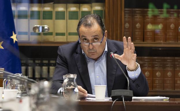 El consejero de Sanidad, Blas Trujillo, durante su comparecencia en la comisión parlamentaria. / EFE