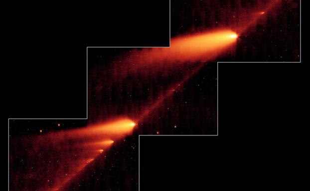 Infrared image of the comet fragments taken by the Spitzer telescope in 2006. 