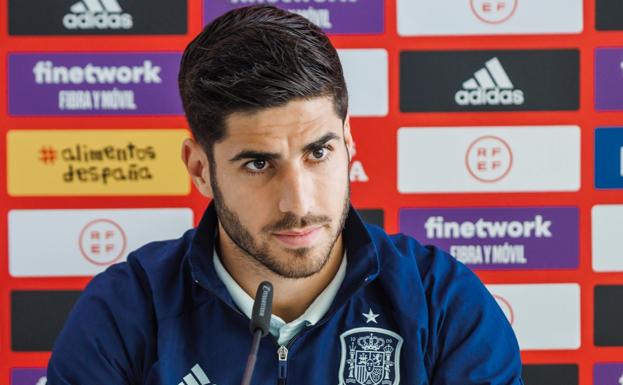 Marco Asensio, during the press conference. 