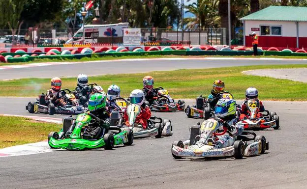 Different Karting cars in the IV Championship Test of the Canary Islands. 