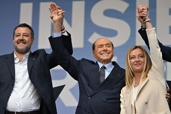 De izquierda a derecha, el líder de la Lega, Matteo Salvini, el líder de Forza Italia, Silvio Berlusconi, y el líder de los Hermanos de Italia, Giorgia Meloni.