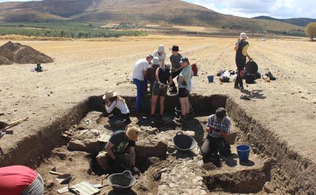 Archaeologists and students from the Universities of Vienna and Marburg working on the Campiña Sur site.
