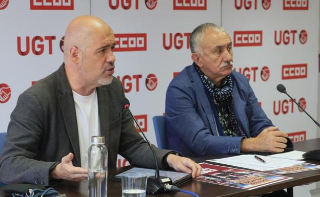 Los secretarios generales de CC OO y UGT, Unai Sordo y Pepe Álvarez. /EFE