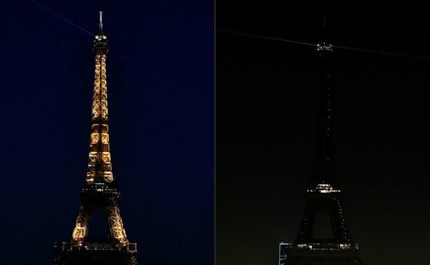 La Torre Eiffel se apaga ahora a las 23.45, una hora y cuarto antes de lo habitual. 