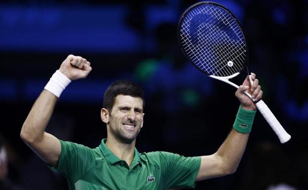 Djokovic celebrando la victoria ante Fritz