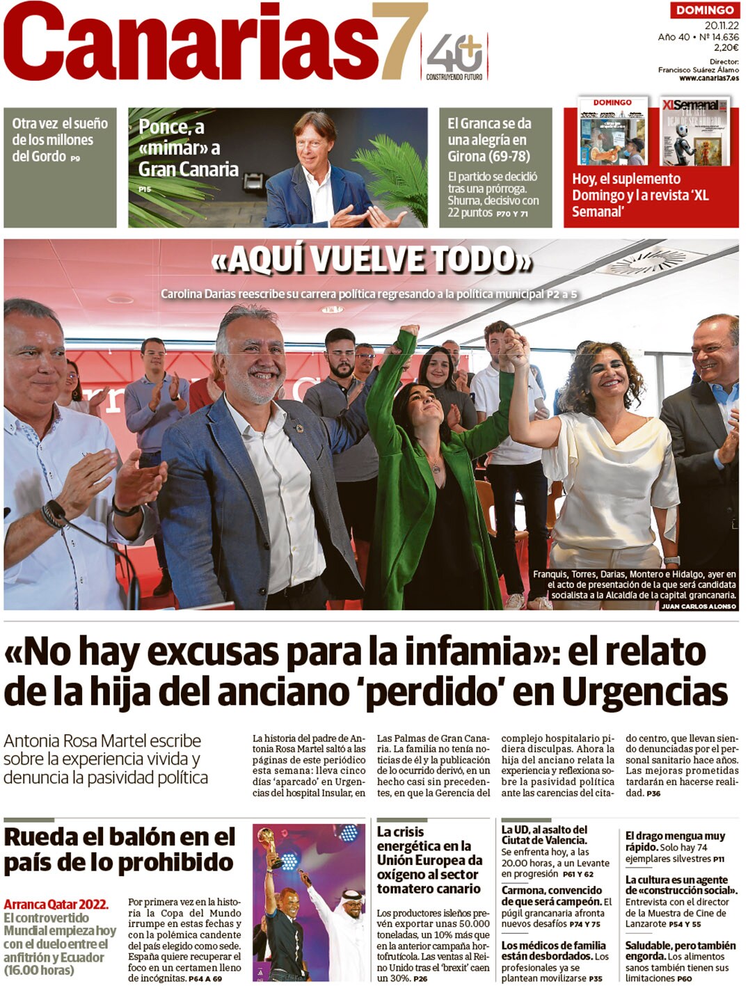 Vea la portada de CANARIAS7 de este domingo 20 de noviembre | Canarias7