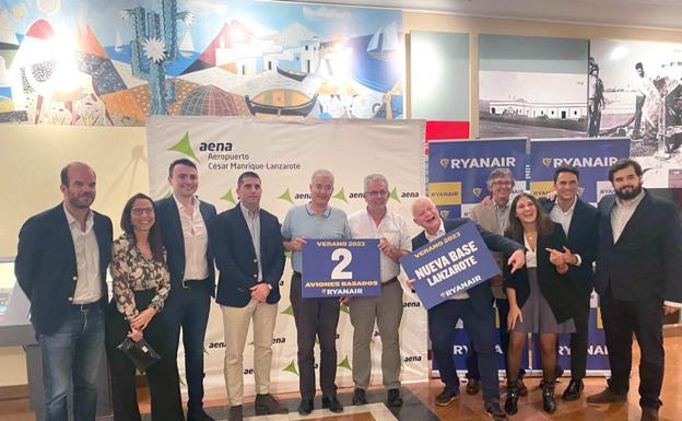 Acto días atrás de Ryanair para confirmar la recuperación de la base en Lanzarote que se quitó en 2020. /c7