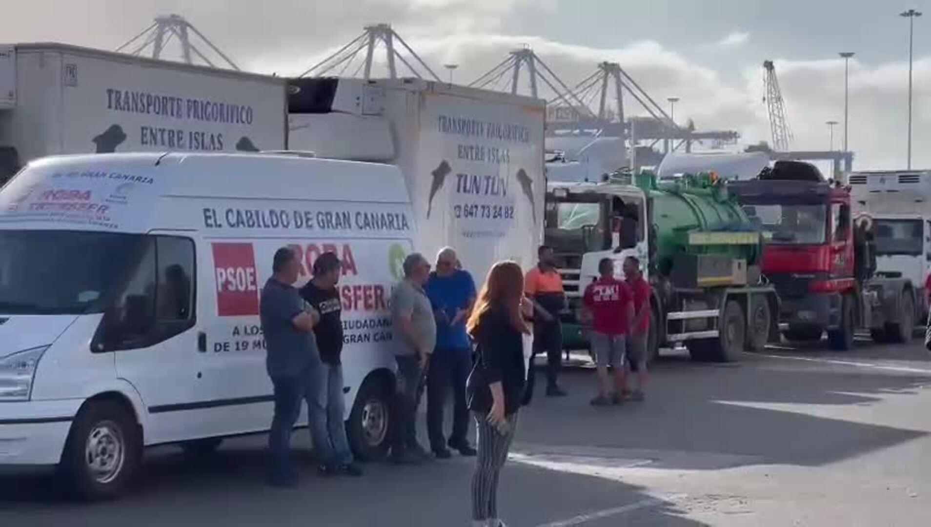 Los camiones en caravana este lunes en Las Palmas de Gran Canaria