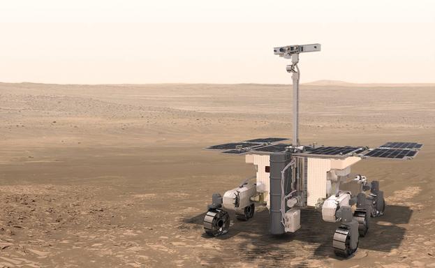 Recreación del rover ExoMars en la superficie de Marte.